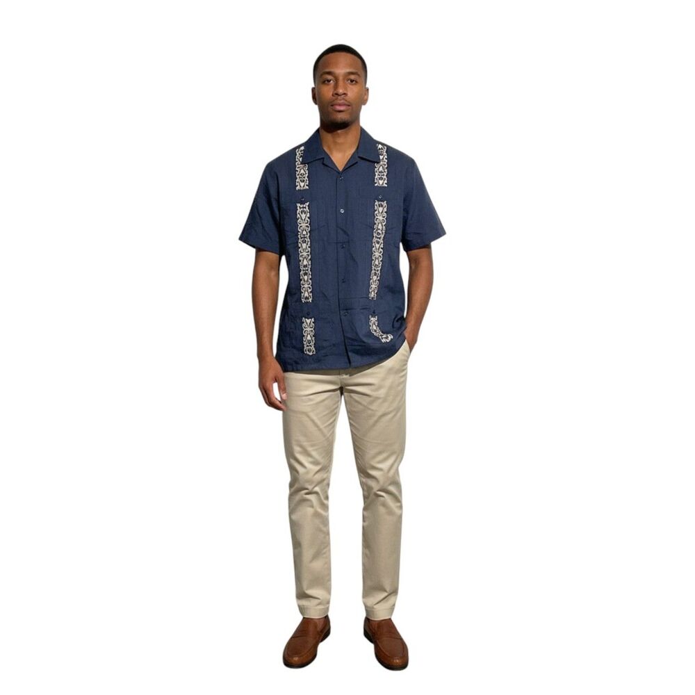 Men's Guayabera Snap Shirt Casual Short Sleeve